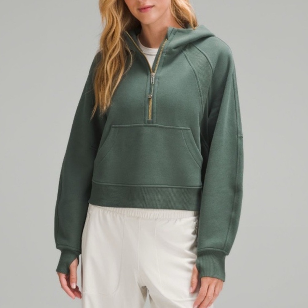 Lululemon Scuba Oversized Half Zip Hoodie Dark Forest with Gold Detail Size XS/S